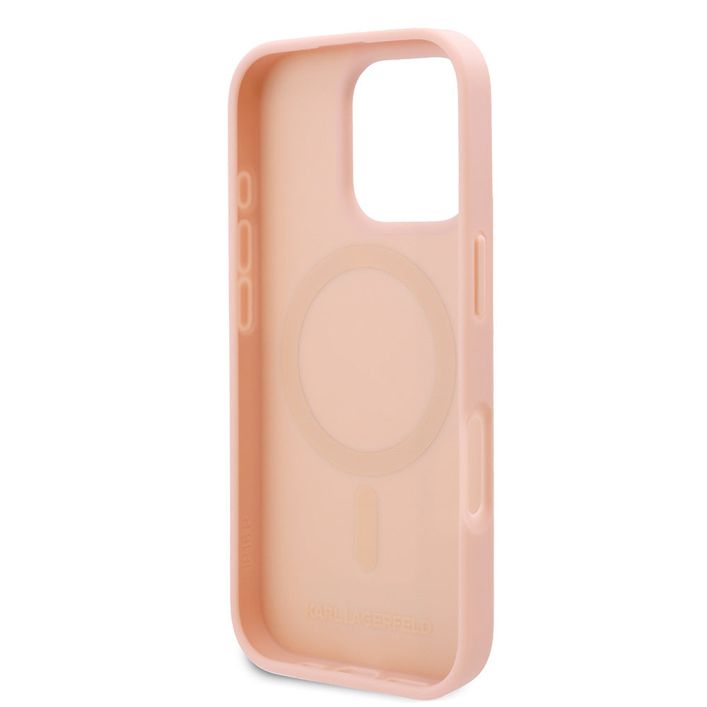 Apple iPhone 16 Pro Kılıf Karl Lagerfeld Orjinal Lisanslı M-safe Şarj Özellikli KL Yazılı Hot Stamp Kapak Siyah