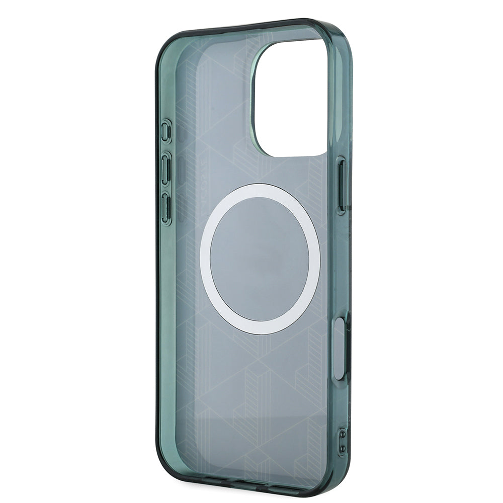 Apple iPhone 16 Pro Kılıf Lacoste Orjinal Lisanslı M-safe Şarj Özellikli IML Baskılı Gümüş Timsah Logolu Monogram Kapak Lacivert