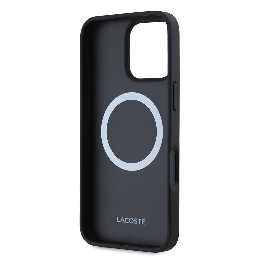 Apple iPhone 16 Pro Kılıf Lacoste Orjinal Lisanslı PU Pike Desenli Arka Yüzey İkonik Timsah Dokuma Logolu Kapak Kırmızı