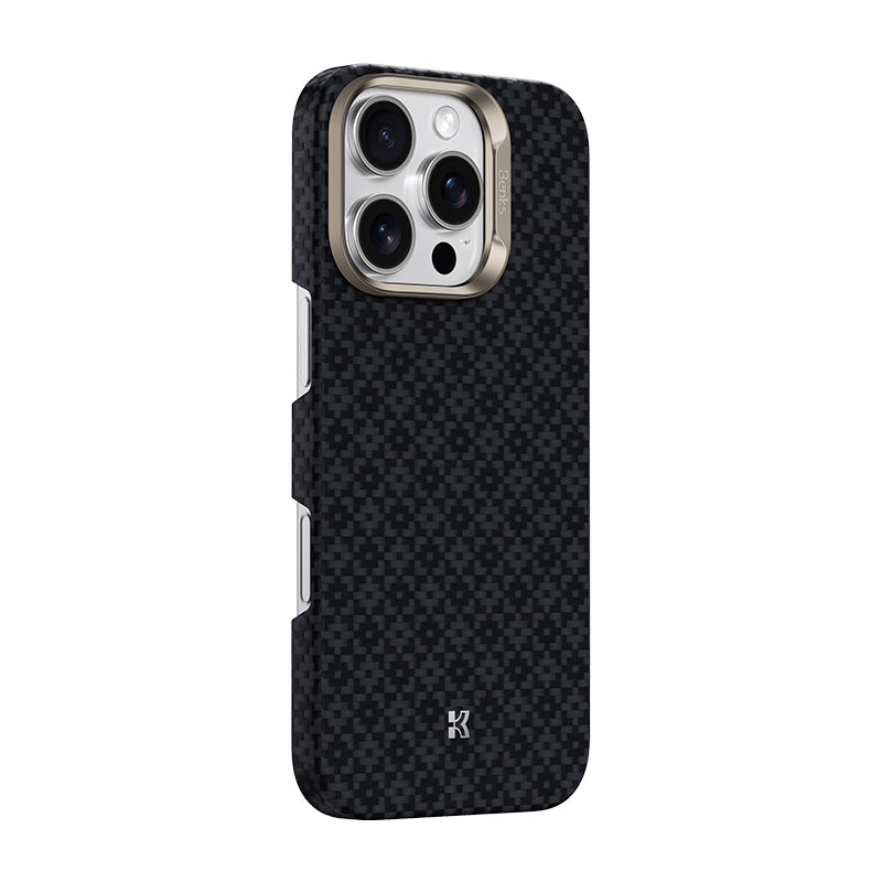 Apple iPhone 16 Pro Kılıf M-Safe Şarj Özellikli Benks ArmorAir ArmorGrid Serisi Kevlar Kapak Siyah