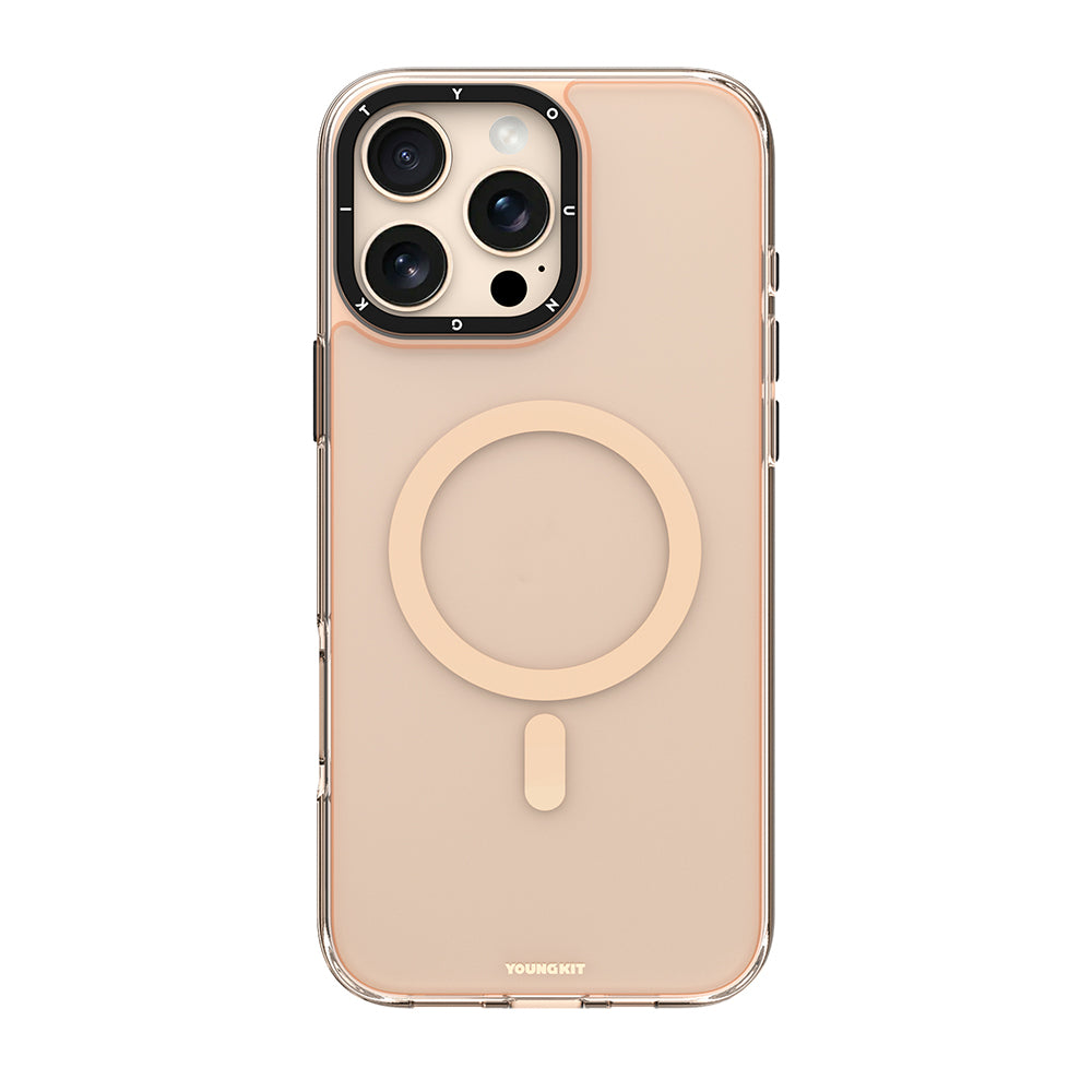 Apple iPhone 16 Pro Kılıf M-safe Şarj Özellikli Cam Arka Yüzey TPU Youngkit Gemstone Clear Serisi Kapak Gold