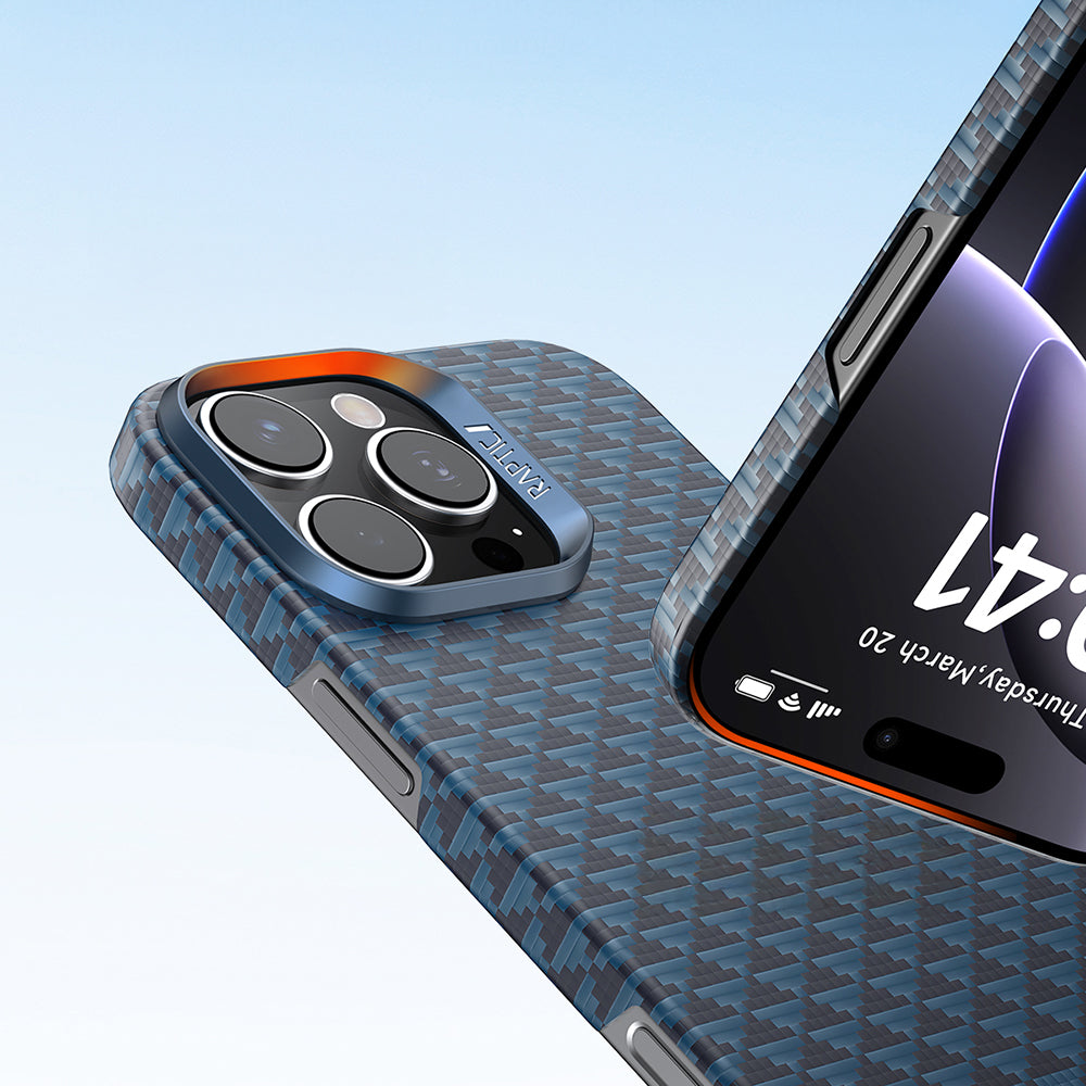 Apple iPhone 16 Pro Kılıf M-safe Şarj Özellikli Raptic Aramid Skin Origin Serisi Kapak Lacivert