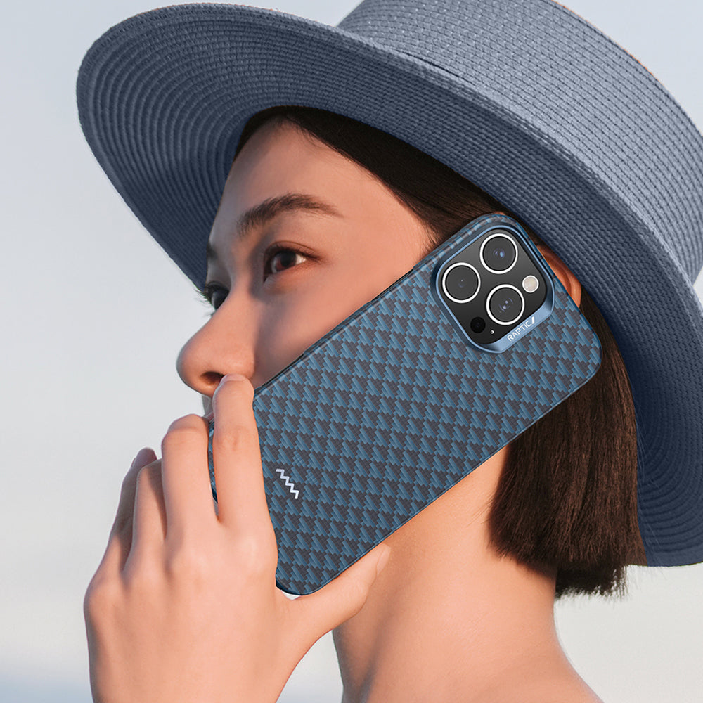 Apple iPhone 16 Pro Kılıf M-safe Şarj Özellikli Raptic Aramid Skin Origin Serisi Kapak Lacivert