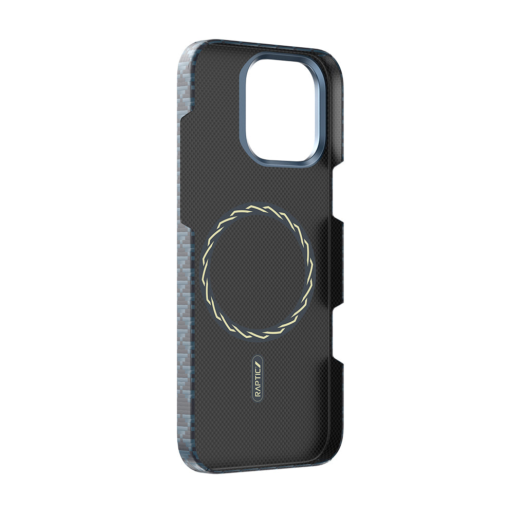 Apple iPhone 16 Pro Kılıf M-safe Şarj Özellikli Raptic Aramid Skin Origin Serisi Kapak Lacivert