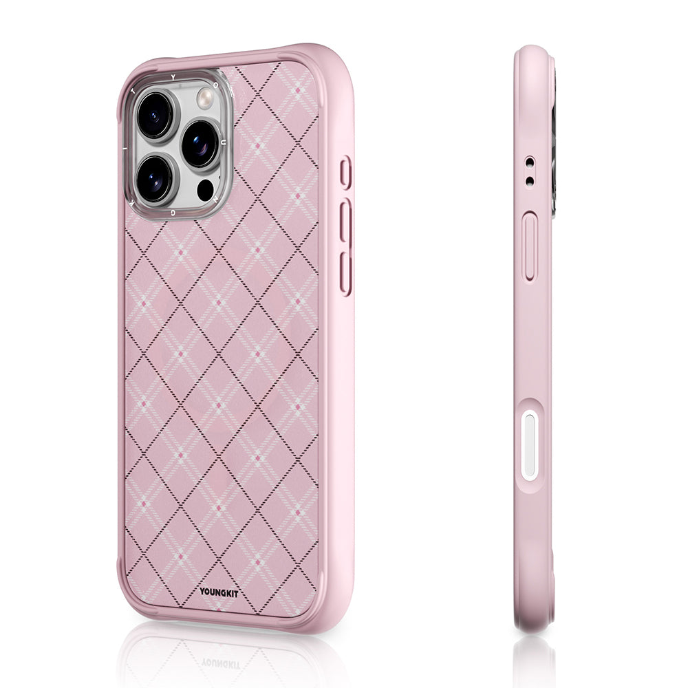 Apple iPhone 16 Pro Kılıf M-safe Şarj Özellikli Youngkit Argyle Serisi Kapak Mavi