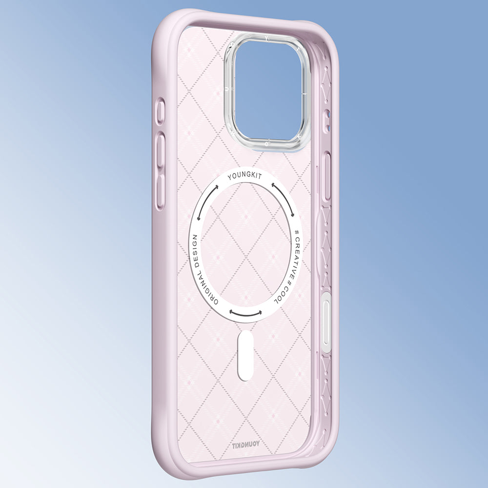 Apple iPhone 16 Pro Kılıf M-safe Şarj Özellikli Youngkit Argyle Serisi Kapak Mavi