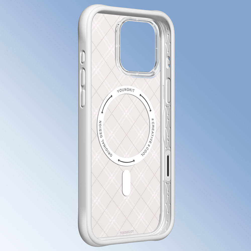 Apple iPhone 16 Pro Kılıf M-safe Şarj Özellikli Youngkit Argyle Serisi Kapak Pembe