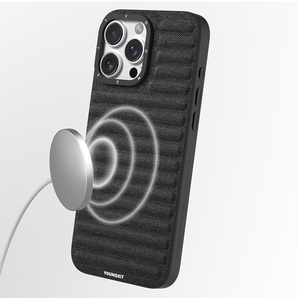 Apple iPhone 16 Pro Kılıf M-safe Şarj Özellikli Youngkit Canvas Serisi Kapak Gri