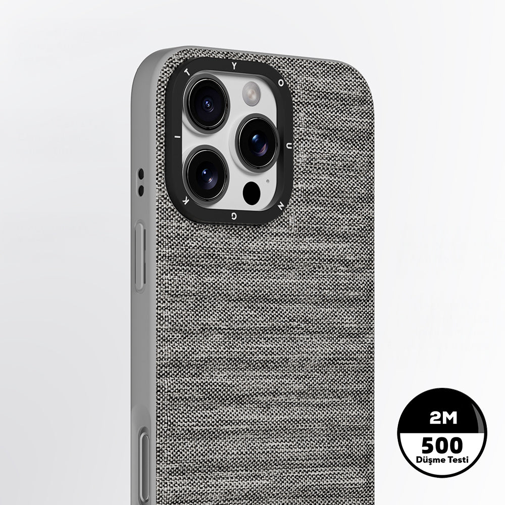 Apple iPhone 16 Pro Kılıf M-safe Şarj Özellikli Youngkit Canvas Serisi Kapak Gri