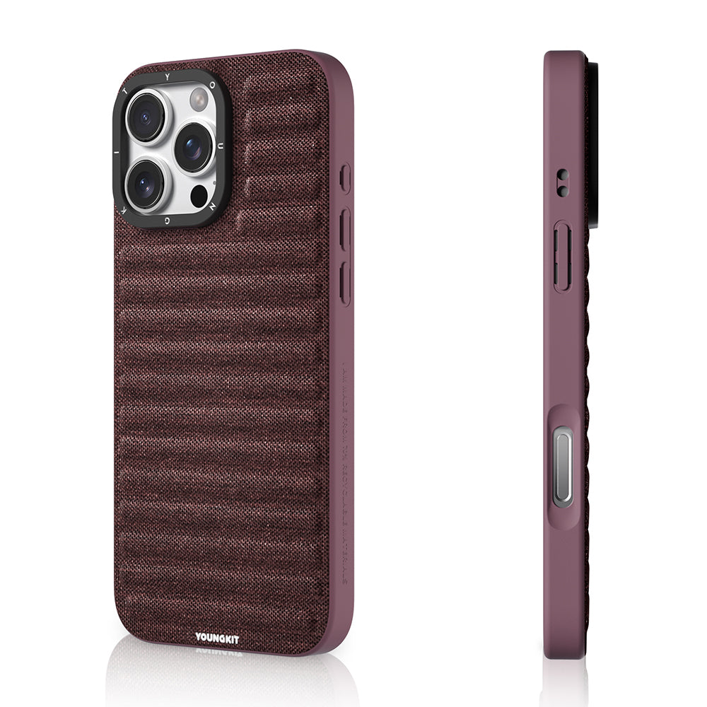 Apple iPhone 16 Pro Kılıf M-safe Şarj Özellikli Youngkit Canvas Serisi Kapak Mürdüm