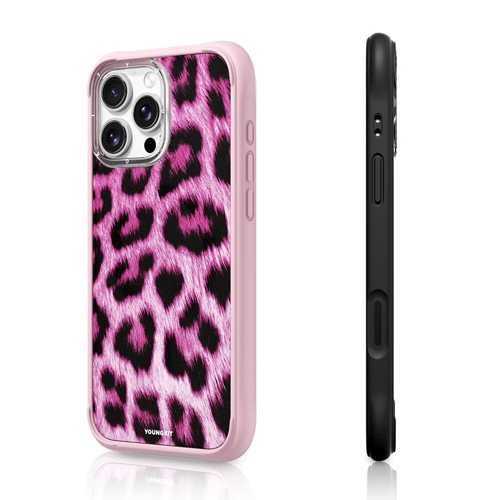 Apple iPhone 16 Pro Kılıf M-safe Şarj Özellikli Youngkit Leopard Serisi Kapak Pembe