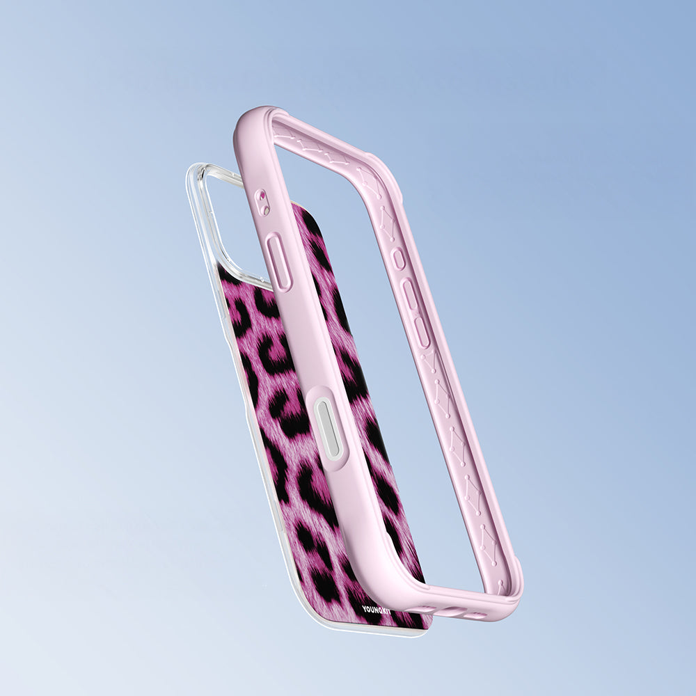 Apple iPhone 16 Pro Kılıf M-safe Şarj Özellikli Youngkit Leopard Serisi Kapak Pembe