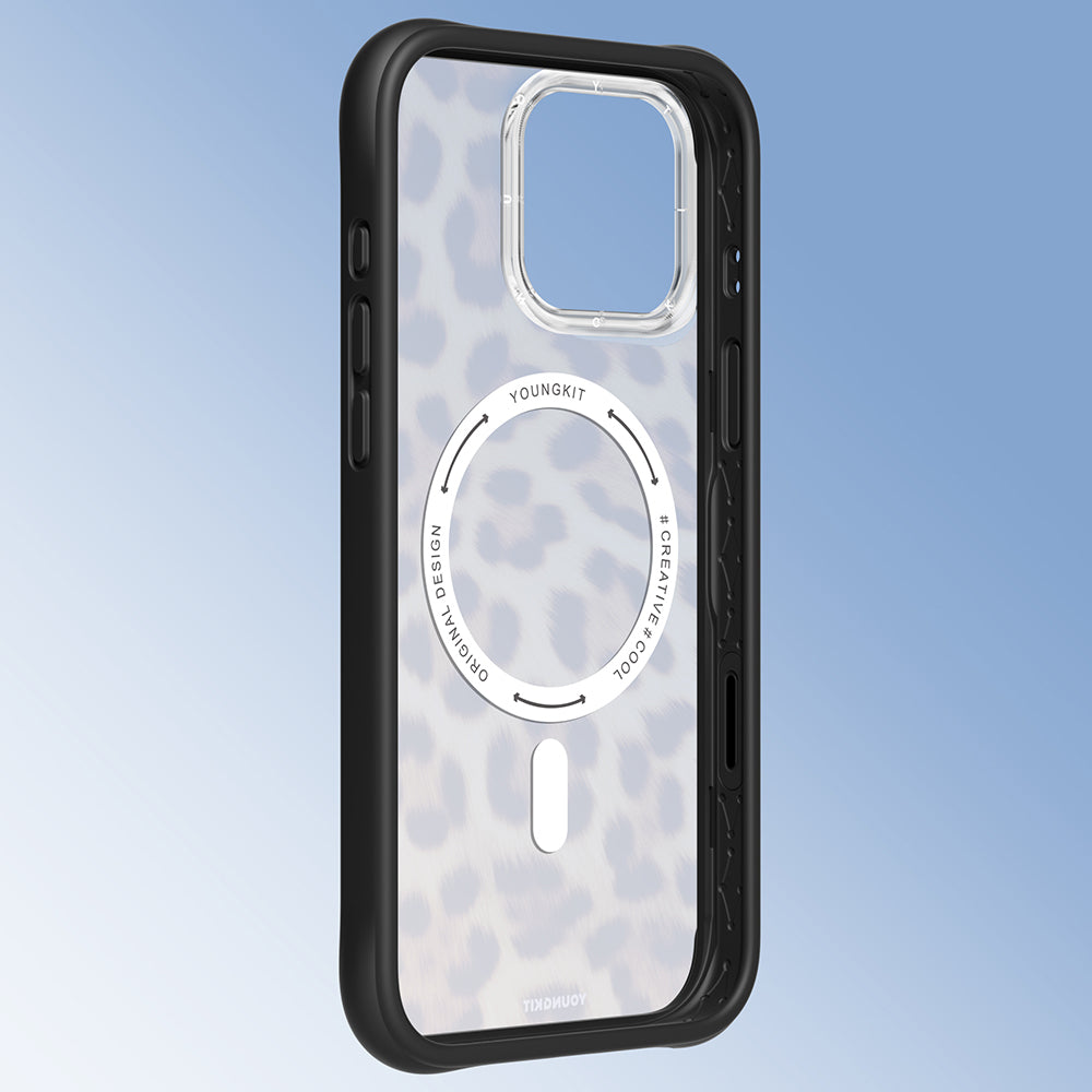 Apple iPhone 16 Pro Kılıf M-safe Şarj Özellikli Youngkit Leopard Serisi Kapak Kahverengi