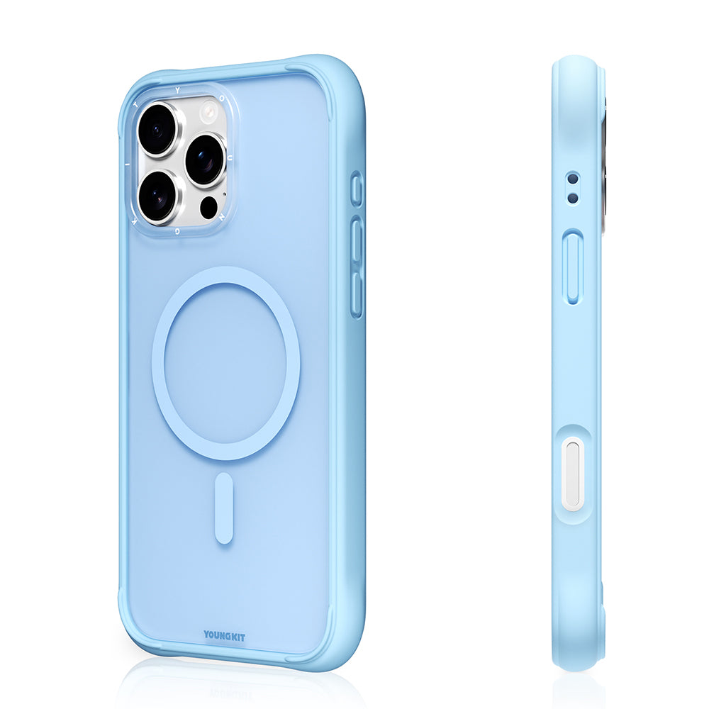 Apple iPhone 16 Pro Kılıf M-safe Şarj Özellikli Youngkit Macaroon Serisi Kapak Mavi