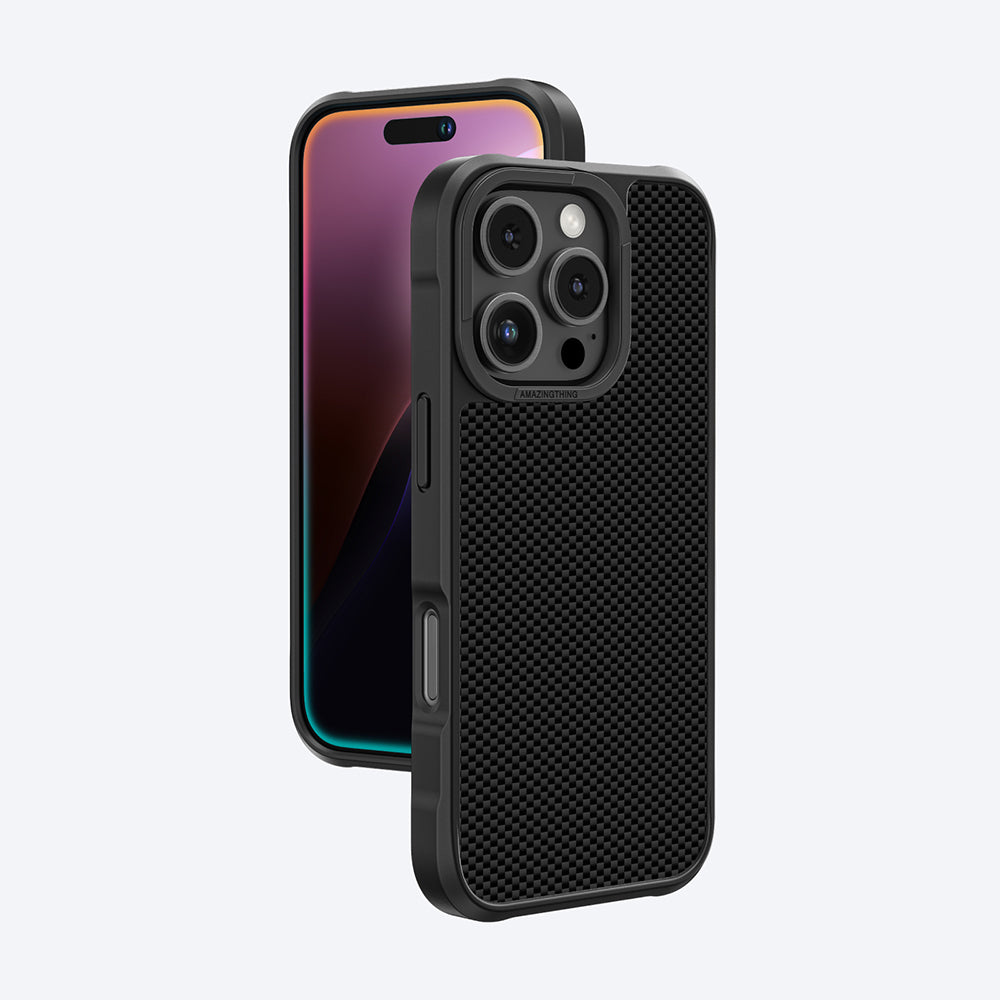 Apple iPhone 16 Pro Kılıf M-safe Şarj Özellikli 600D Aramid Fiber Amazingthing Titan Max Serisi Kapak Siyah