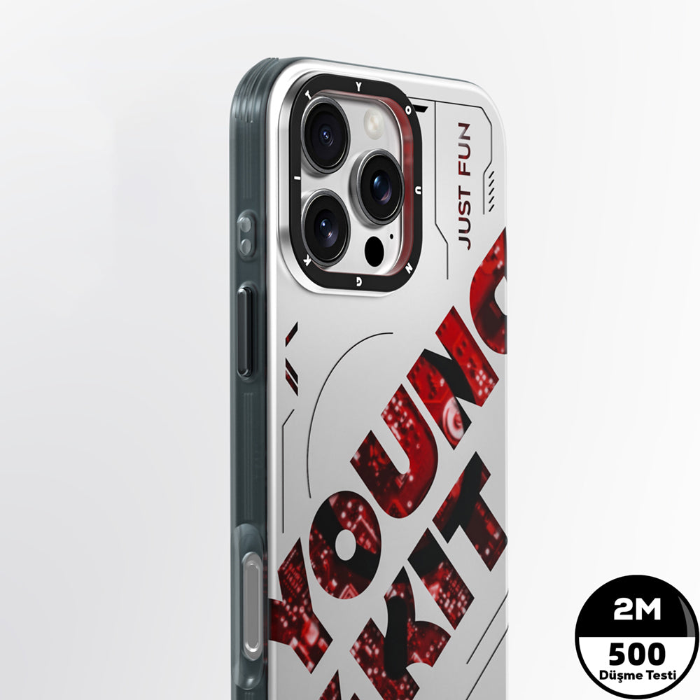 Apple iPhone 16 Pro Kılıf M-safe Şarj Özellikli Airbagli Çift Katmanlı Youngkit Future Serisi Kapak Kırmızı