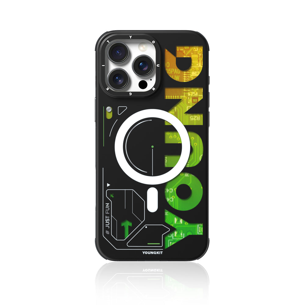 Apple iPhone 16 Pro Kılıf M-safe Şarj Özellikli Airbagli Çift Katmanlı Youngkit Future Serisi Kapak Yeşil