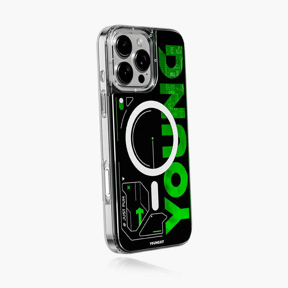 Apple iPhone 16 Pro Kılıf M-safe Şarj Özellikli Airbagli Çift Katmanlı Youngkit Future Streamer Serisi Kapak Yeşil