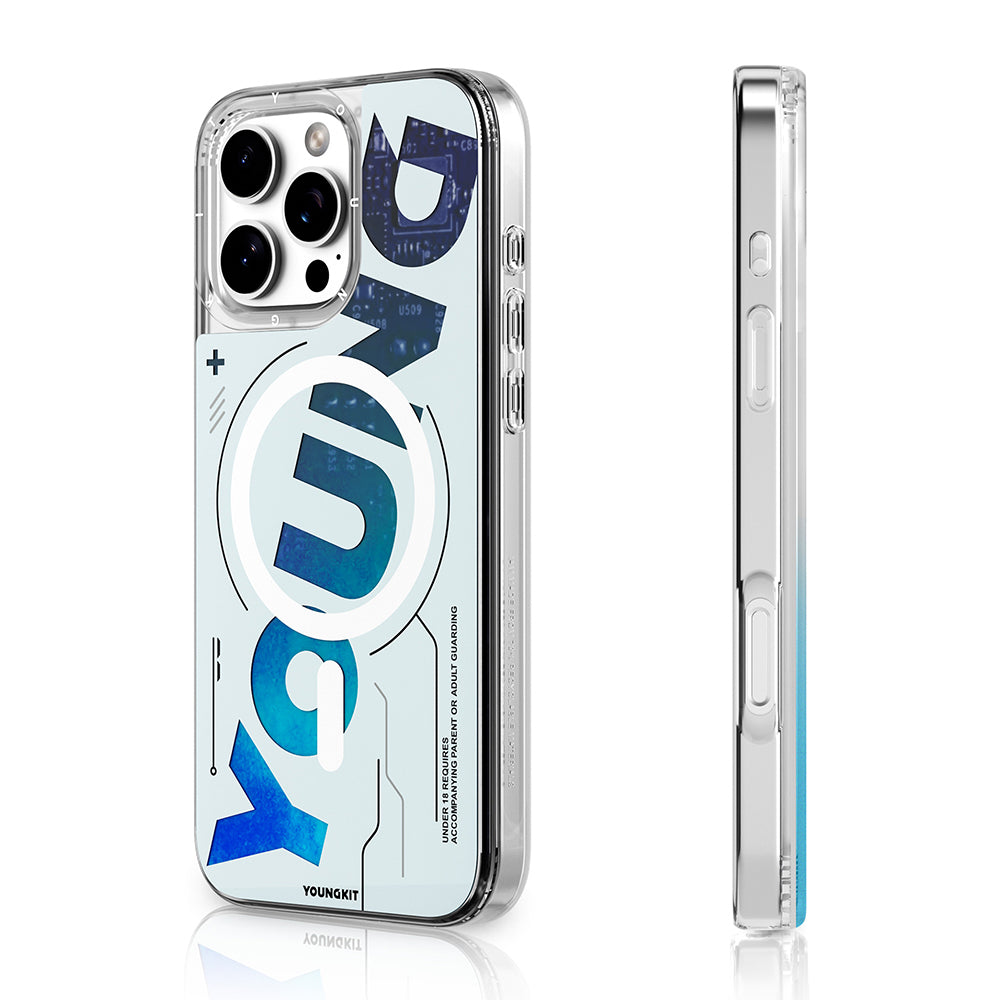 Apple iPhone 16 Pro Kılıf M-safe Şarj Özellikli Airbagli Çift Katmanlı Youngkit Future Streamer Serisi Kapak Mavi