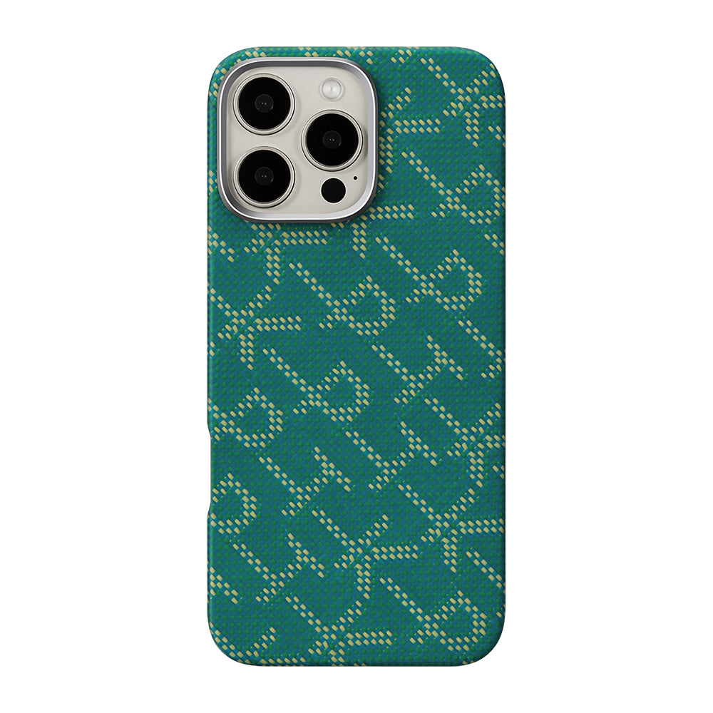 Apple iPhone 16 Pro Kılıf M-safe Şarj Özellikli Aramid Fiber Pitaka Tactile Woven Monogram Serisi Kapak Siyah