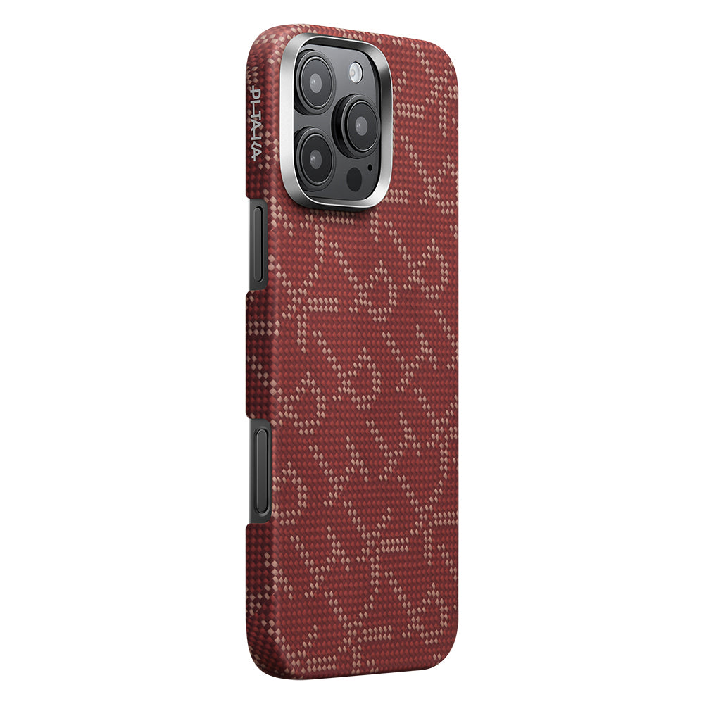 Apple iPhone 16 Pro Kılıf M-safe Şarj Özellikli Aramid Fiber Pitaka Tactile Woven Monogram Serisi Kapak Yeşil