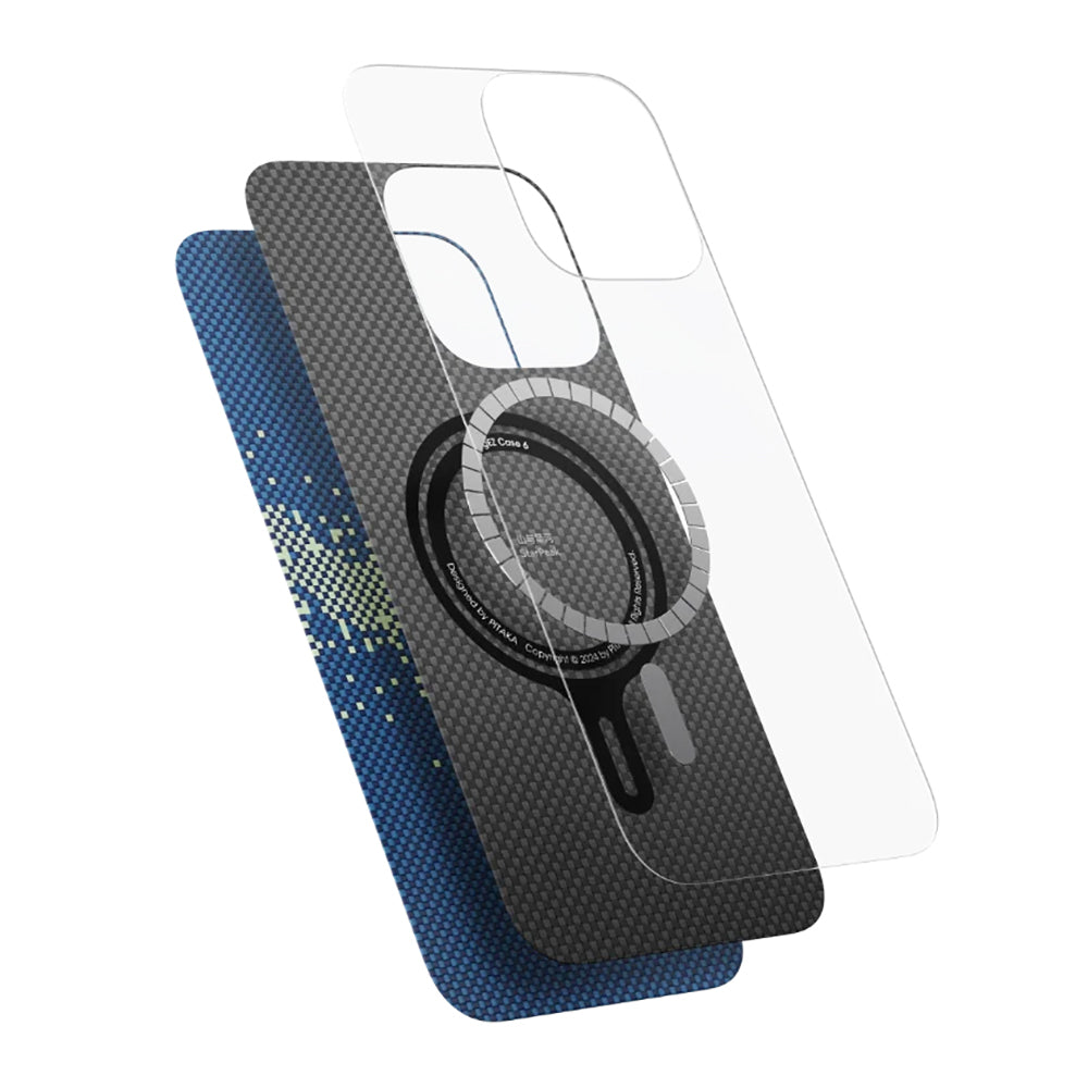 Apple iPhone 16 Pro Kılıf M-safe Şarj Özellikli Aramid Fiber Pitaka Tactile Woven Starpeak Serisi Over The Horizon Kapak Mavi