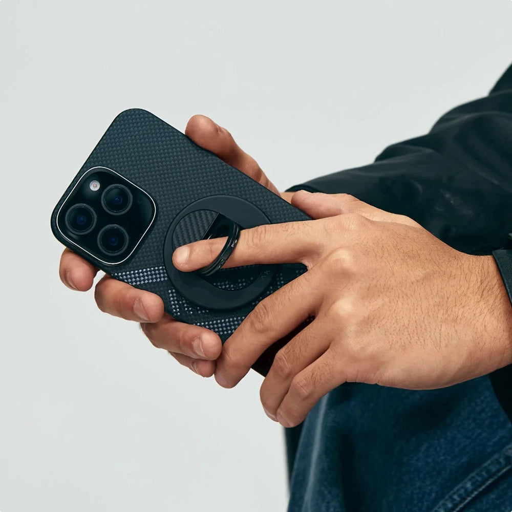 Apple iPhone 16 Pro Kılıf M-safe Şarj Özellikli Aramid Fiber Re-TROS Tasarımlı Pitaka Tactile Woven Rebuilding Serisi Kapak Siyah