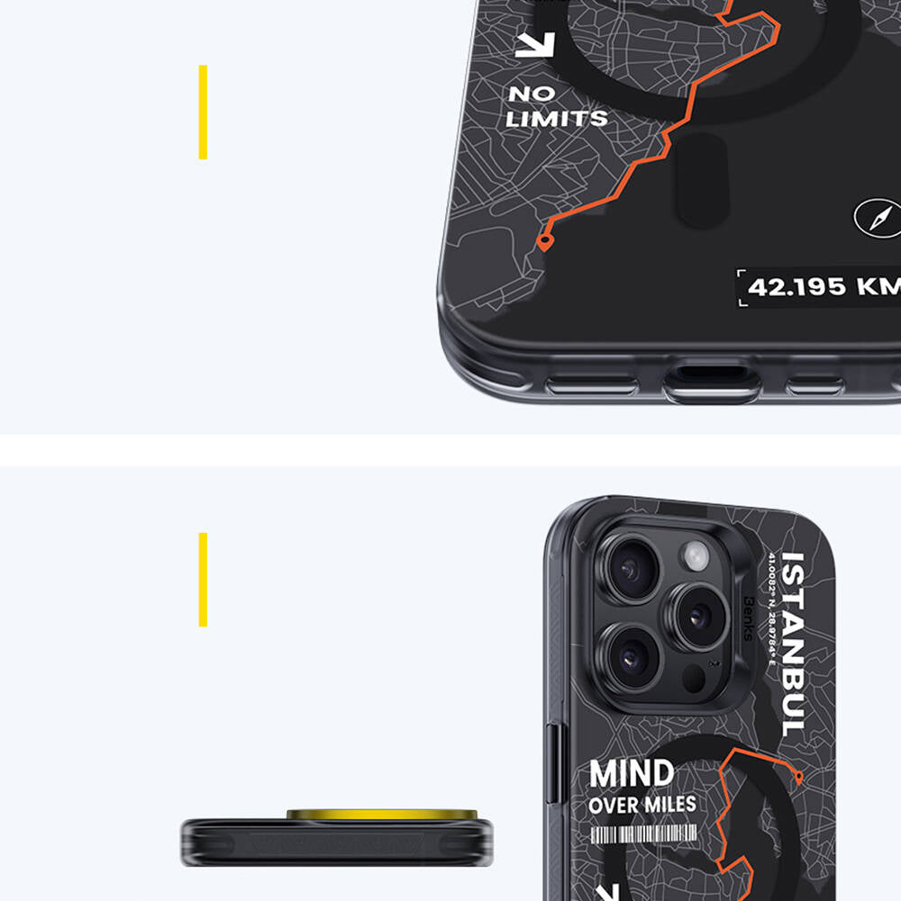 Apple iPhone 16 Pro Kılıf M-safe Şarj Özellikli Benks City Serisi Kapak Siyah-Turuncu