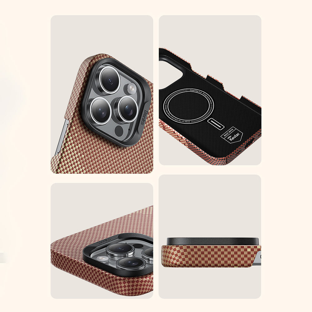 Apple iPhone 16 Pro Kılıf M-safe Şarj Özellikli Benks GoldenTide ArmorAir 600D Kevlar Kapak Gold