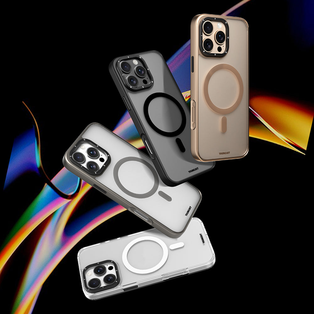 Apple iPhone 16 Pro Kılıf M-safe Şarj Özellikli Cam Arka Yüzey TPU Youngkit Gemstone Serisi Kapak Gold