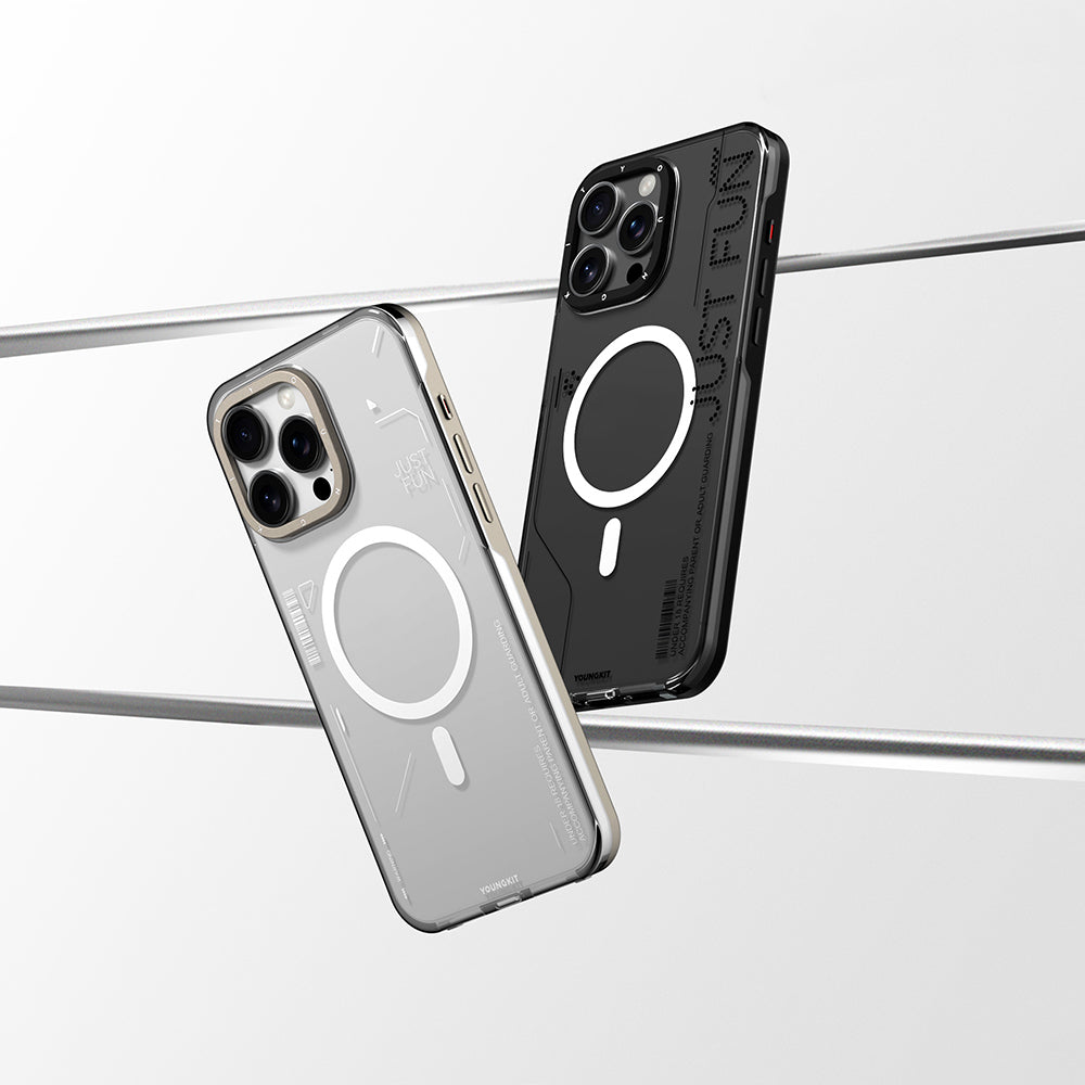 Apple iPhone 16 Pro Kılıf M-safe Şarj Özellikli Çıkarılabilir Arka Yüzeyli Youngkit Mecha Kapak Desert Gold