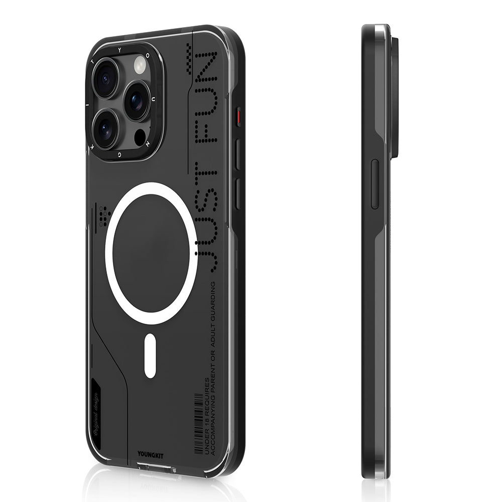 Apple iPhone 16 Pro Kılıf M-safe Şarj Özellikli Çıkarılabilir Arka Yüzeyli Youngkit Mecha Kapak Siyah