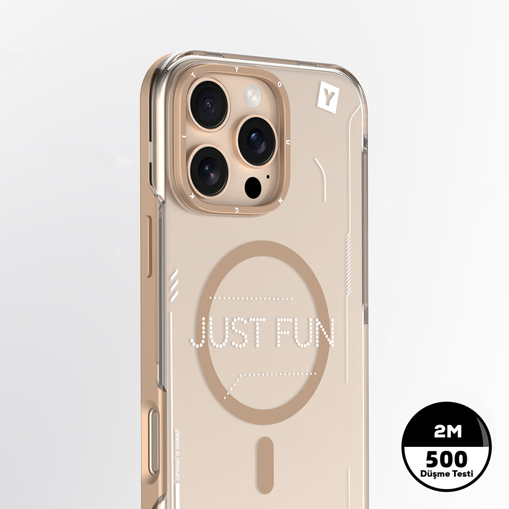 Apple iPhone 16 Pro Kılıf M-safe Şarj Özellikli Çıkarılabilir Arka Yüzeyli Youngkit Mecha Kapak Desert Gold
