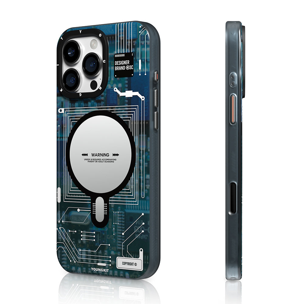 Apple iPhone 16 Pro Kılıf M-safe Şarj Özellikli Kamera Denetim Butonlu Youngkit Technology Serisi Kapak Mavi