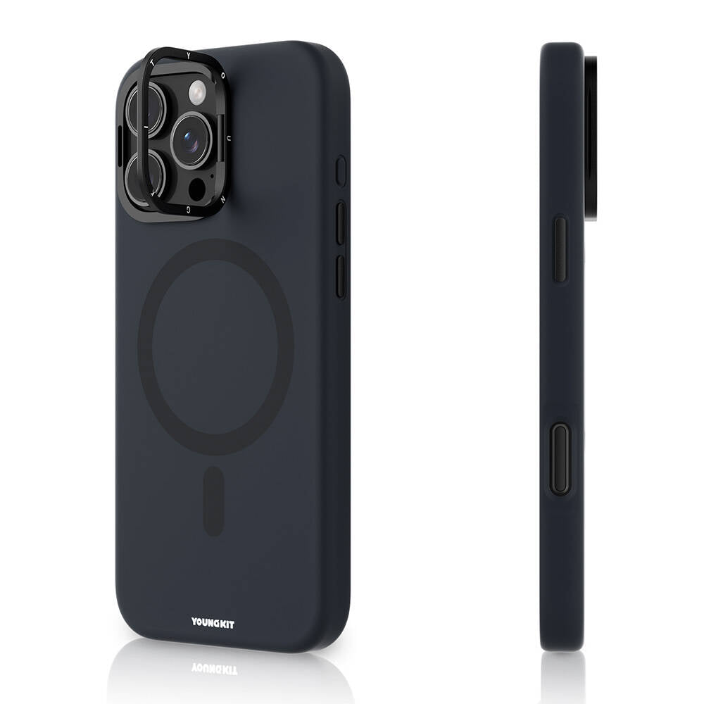 Apple iPhone 16 Pro Kılıf M-safe Şarj Özellikli Kamera Standlı Youngkit Bitty Cream Kapak Siyah