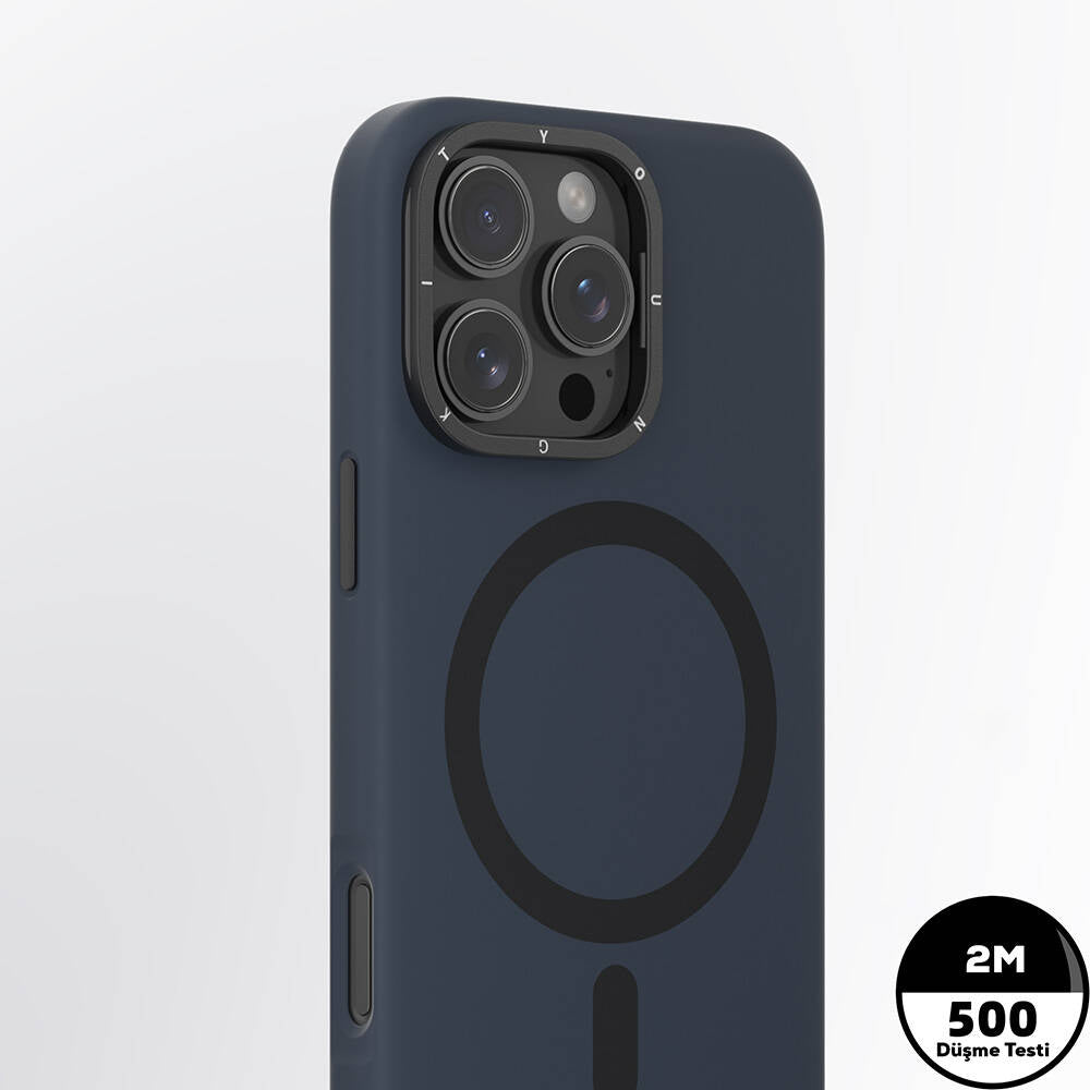 Apple iPhone 16 Pro Kılıf M-safe Şarj Özellikli Kamera Standlı Youngkit Bitty Cream Kapak Mavi