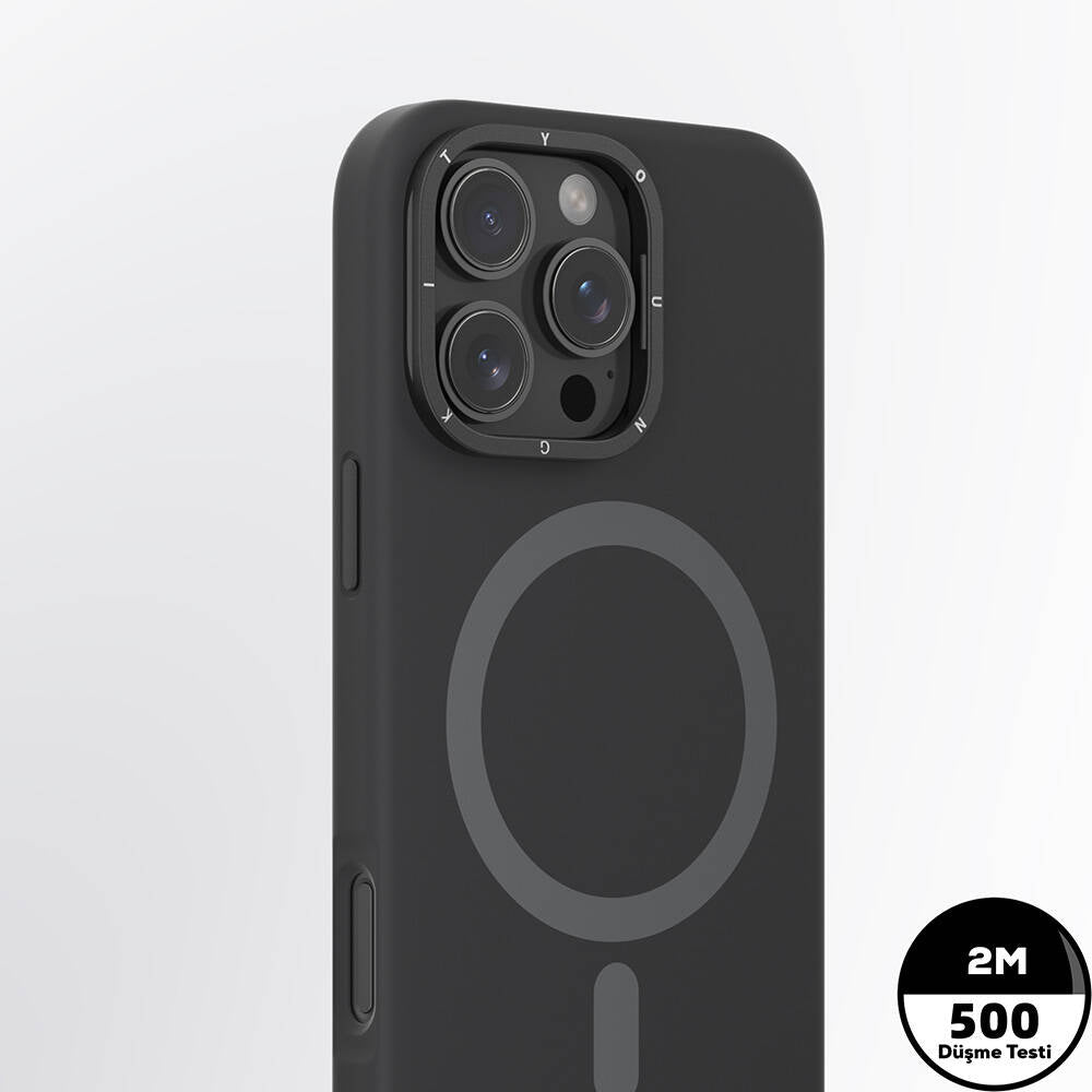 Apple iPhone 16 Pro Kılıf M-safe Şarj Özellikli Kamera Standlı Youngkit Bitty Cream Kapak Gri