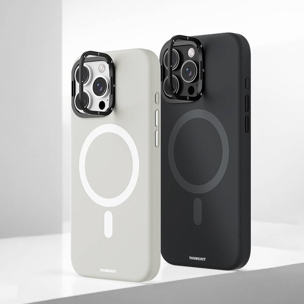 Apple iPhone 16 Pro Kılıf M-safe Şarj Özellikli Kamera Standlı Youngkit Bitty Cream Kapak Mavi