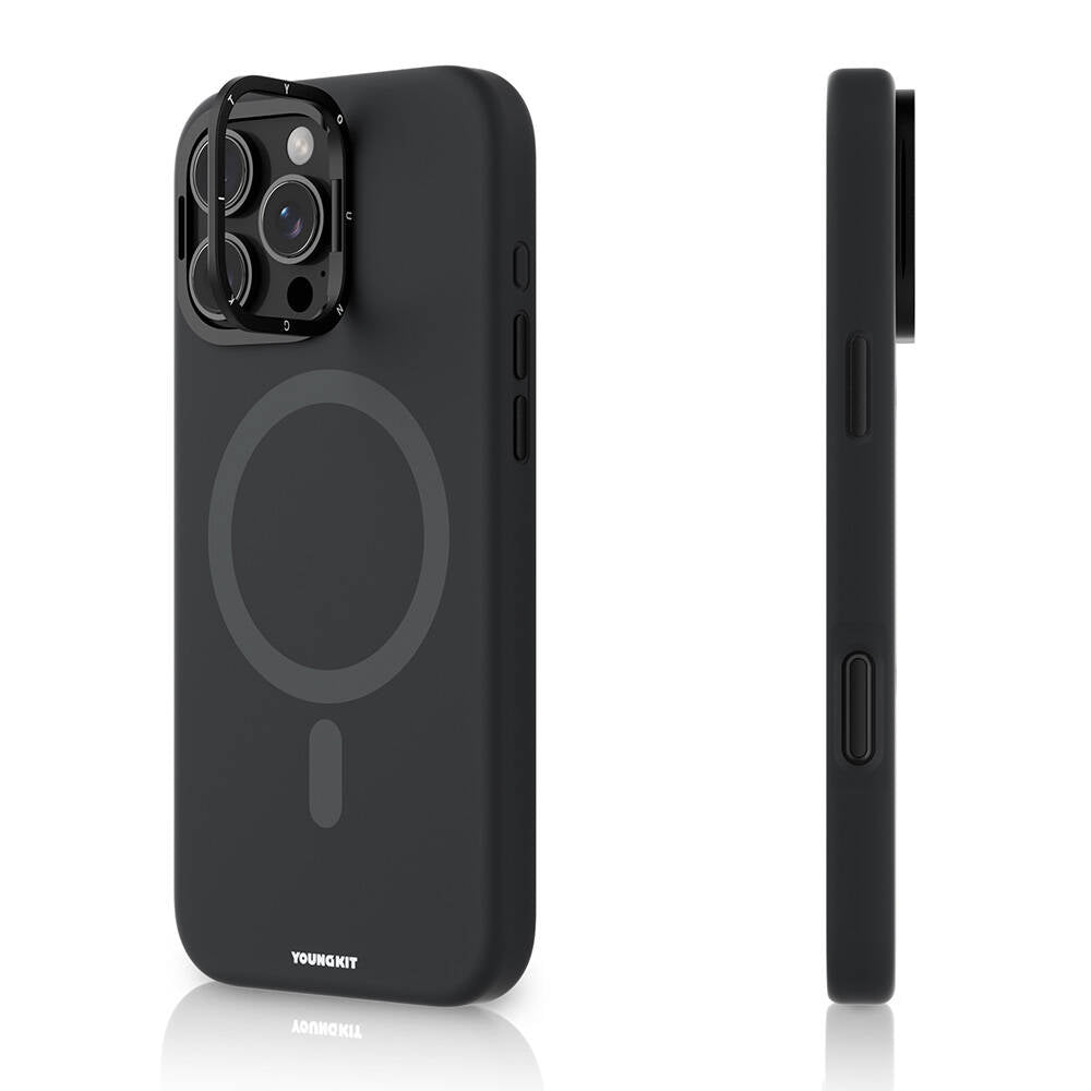 Apple iPhone 16 Pro Kılıf M-safe Şarj Özellikli Kamera Standlı Youngkit Bitty Cream Kapak Siyah