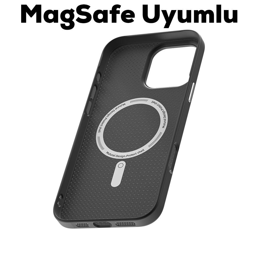 Apple iPhone 16 Pro Kılıf M-safe Şarj Özellikli Karbon Fiber Desenli Mutural Montage Kapak Kahverengi