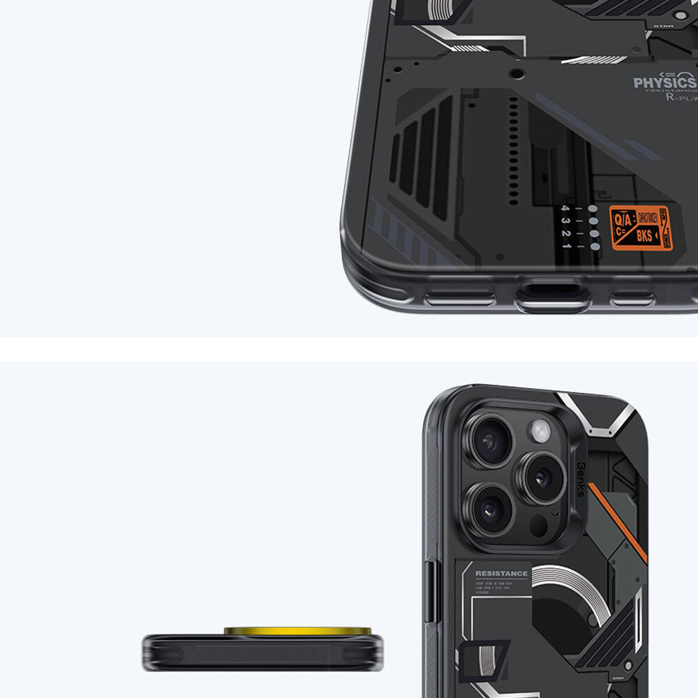 Apple iPhone 16 Pro Kılıf M-safe Şarj Özellikli Mekanik Tasarımlı Benks Perspective Serisi Kapak Beyaz