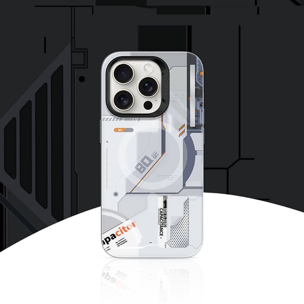 Apple iPhone 16 Pro Kılıf M-safe Şarj Özellikli Mekanik Tasarımlı Benks Perspective Serisi Kapak Beyaz