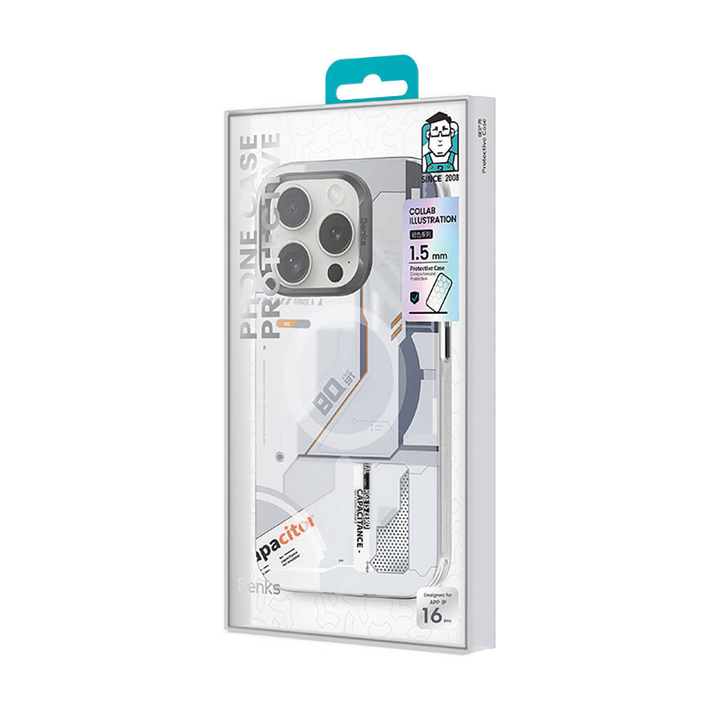 Apple iPhone 16 Pro Kılıf M-safe Şarj Özellikli Mekanik Tasarımlı Benks Perspective Serisi Kapak Beyaz