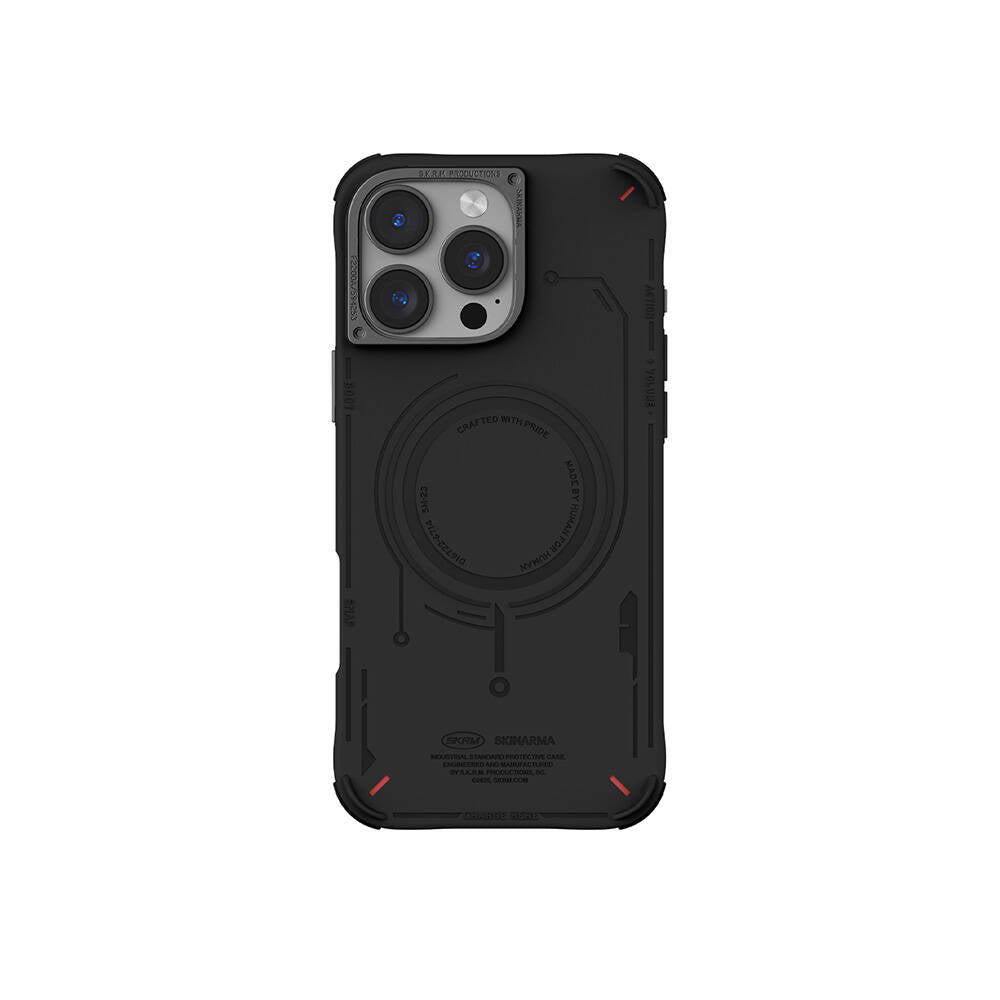 Apple iPhone 16 Pro Kılıf M-safe Şarj Özellikli Metal Kamera Çerçeveli Skinarma Mecha Serisi Kapak Siyah