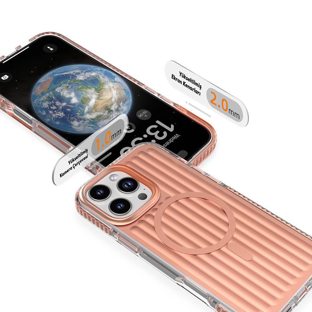 Apple iPhone 16 Pro Kılıf M-safe Şarj Özellikli Oyuklu Tasarım Mutural Bumpy Clear Kapak Gri