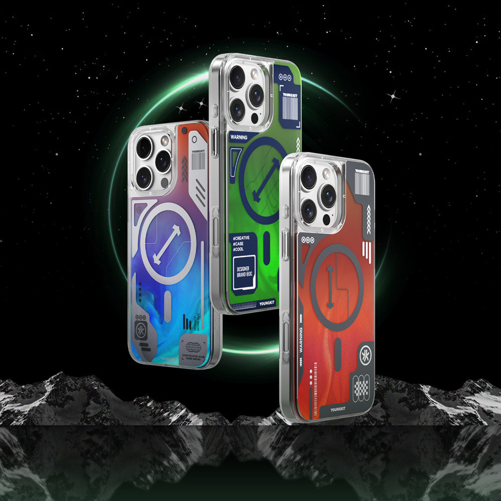 Apple iPhone 16 Pro Kılıf M-safe Şarj Özellikli Parlak Kumlu Sıvılı Tasarımlı Galaxy Fantasy Serisi Kapak Mavi