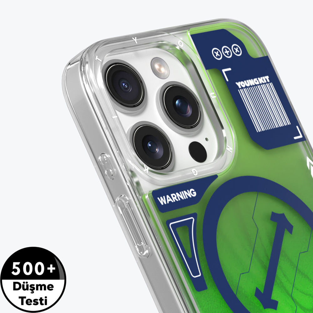 Apple iPhone 16 Pro Kılıf M-safe Şarj Özellikli Parlak Kumlu Sıvılı Tasarımlı Galaxy Fantasy Serisi Kapak Yeşil