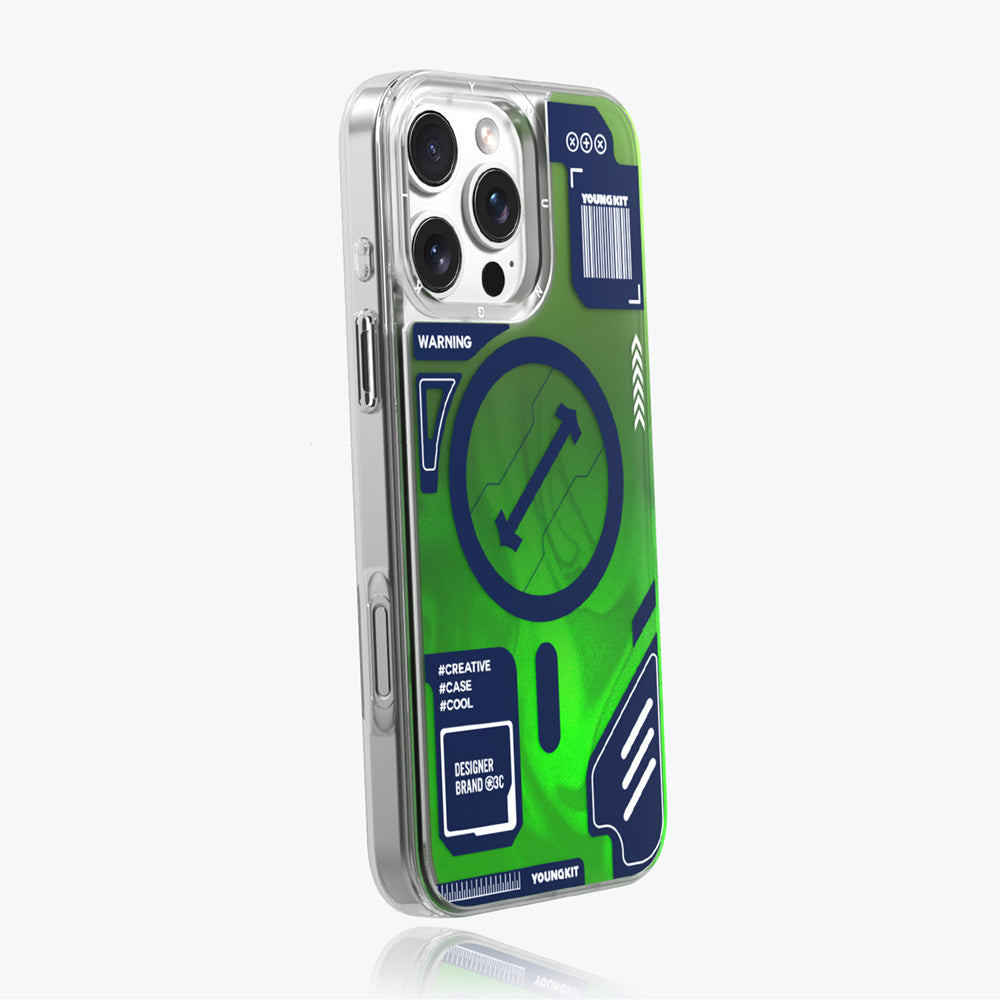 Apple iPhone 16 Pro Kılıf M-safe Şarj Özellikli Parlak Kumlu Sıvılı Tasarımlı Galaxy Fantasy Serisi Kapak Yeşil