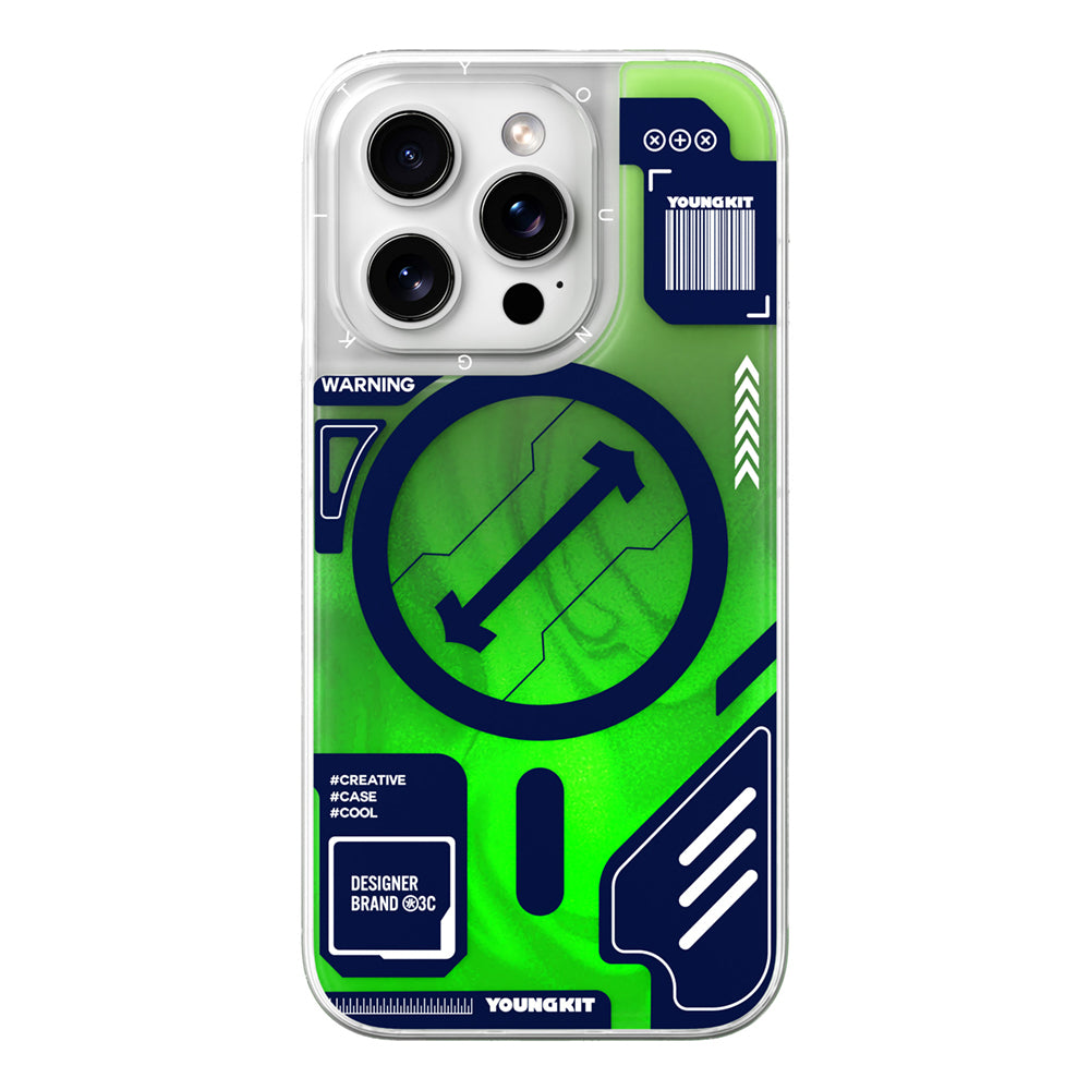 Apple iPhone 16 Pro Kılıf M-safe Şarj Özellikli Parlak Kumlu Sıvılı Tasarımlı Galaxy Fantasy Serisi Kapak Yeşil