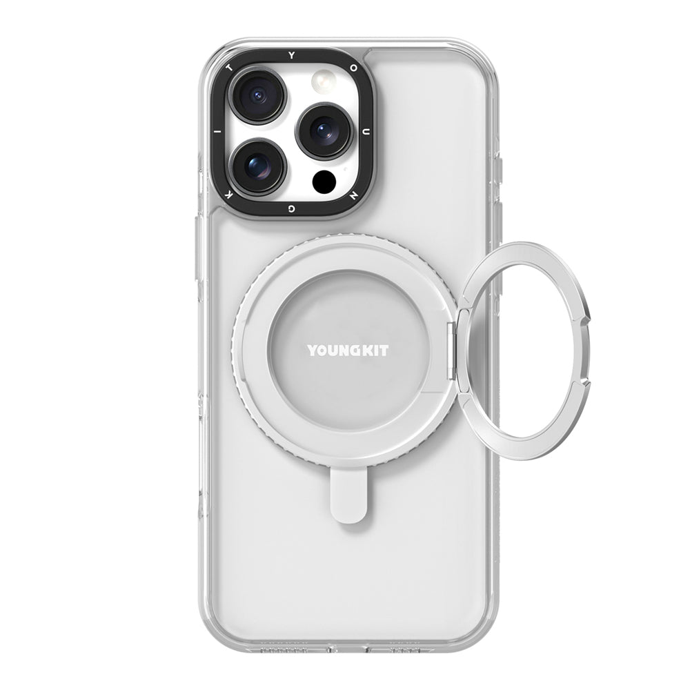 Apple iPhone 16 Pro Kılıf M-safe Şarj Özellikli Parmak Ring Standlı Youngkit Pivot Serisi Kapak Şeffaf